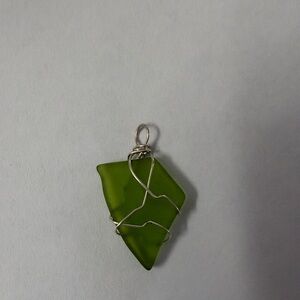 Handmade Green Sea Glass Wire Wrapped Pendant from Puerto Rico